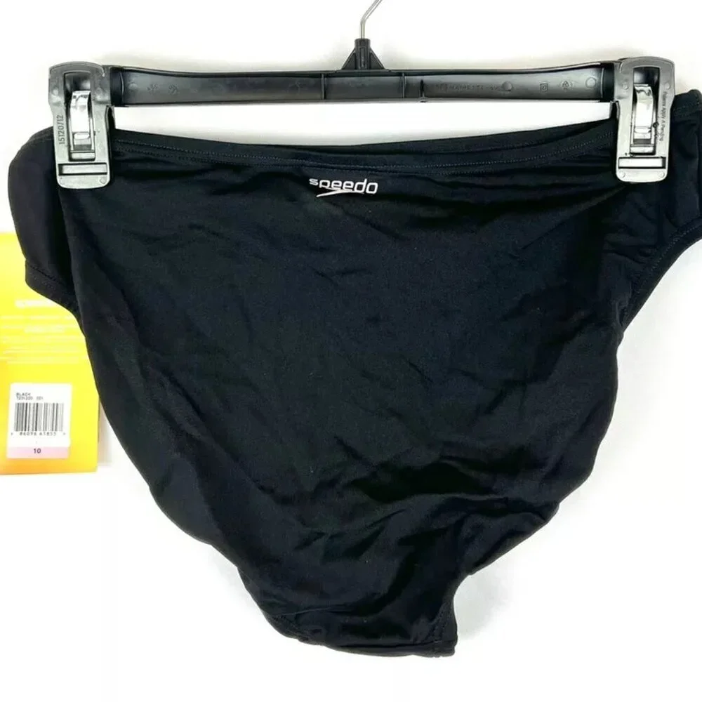Speedo Women’s High Rise Black Brief Bikini Bottom Size 10